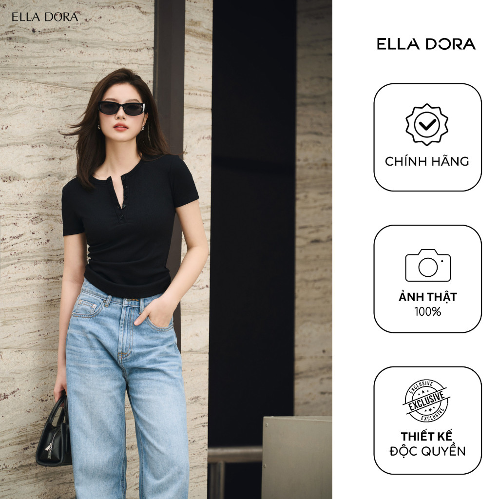 Áo thun nữ ELLA DORA mở cúc form ôm hiện đại phong cách thanh lịch 4 màu ĐỎ/ĐEN/TRẮNG/GHI [AT12]