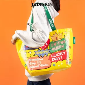 Túi mua sắm dệt JKDESIGN, Túi Tote in màu dung tích lớn, Túi đựng bao bì mua sắm chống nước cầm tay