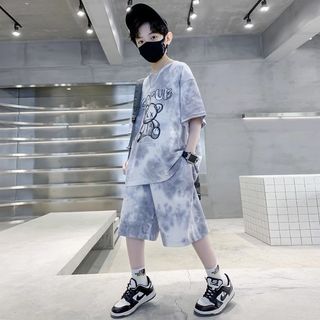 Bộ đồ bé trai mùa hè - áo thun loang in hình phối quần short phong cách cá tính năng động