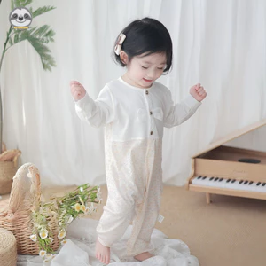 Bộ áo liền quần cho bé mùa hè Bộ áo liền quần nơ Cotton nguyên chất phong cách mỏng / Bộ đồ ngủ Bộ quần áo điều hòa không khí sơ sinh / Bộ áo liền quần bé trai bé gái