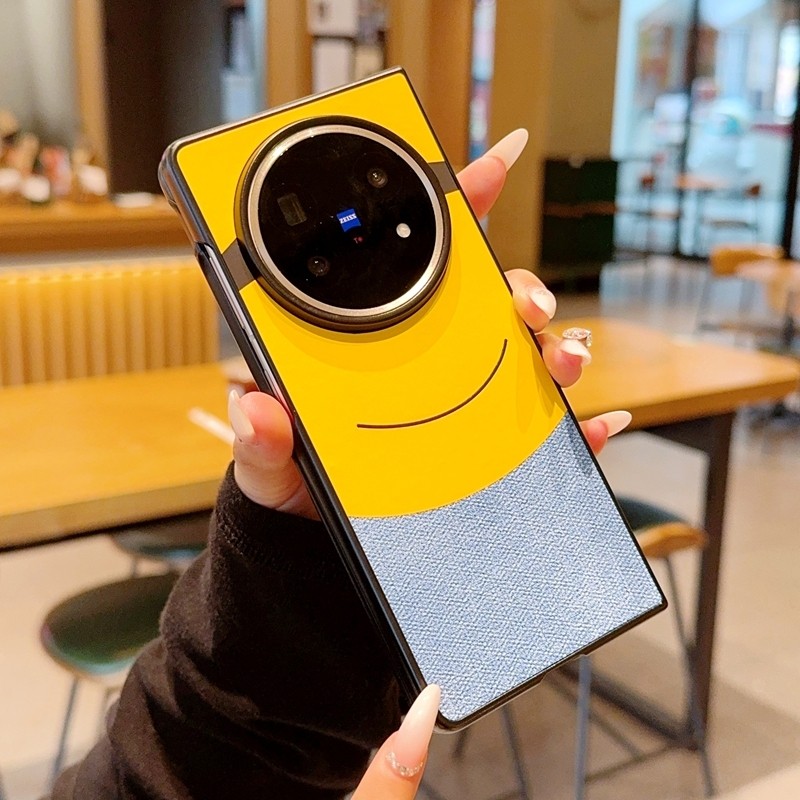 MIimi Vải Mắt Lớn Minion Ốp Lưng Điện Thoại Vivo x fold 5 3 pro Vỏ Cảm Giác Da Camera Chống Sốc Bảo Vệ