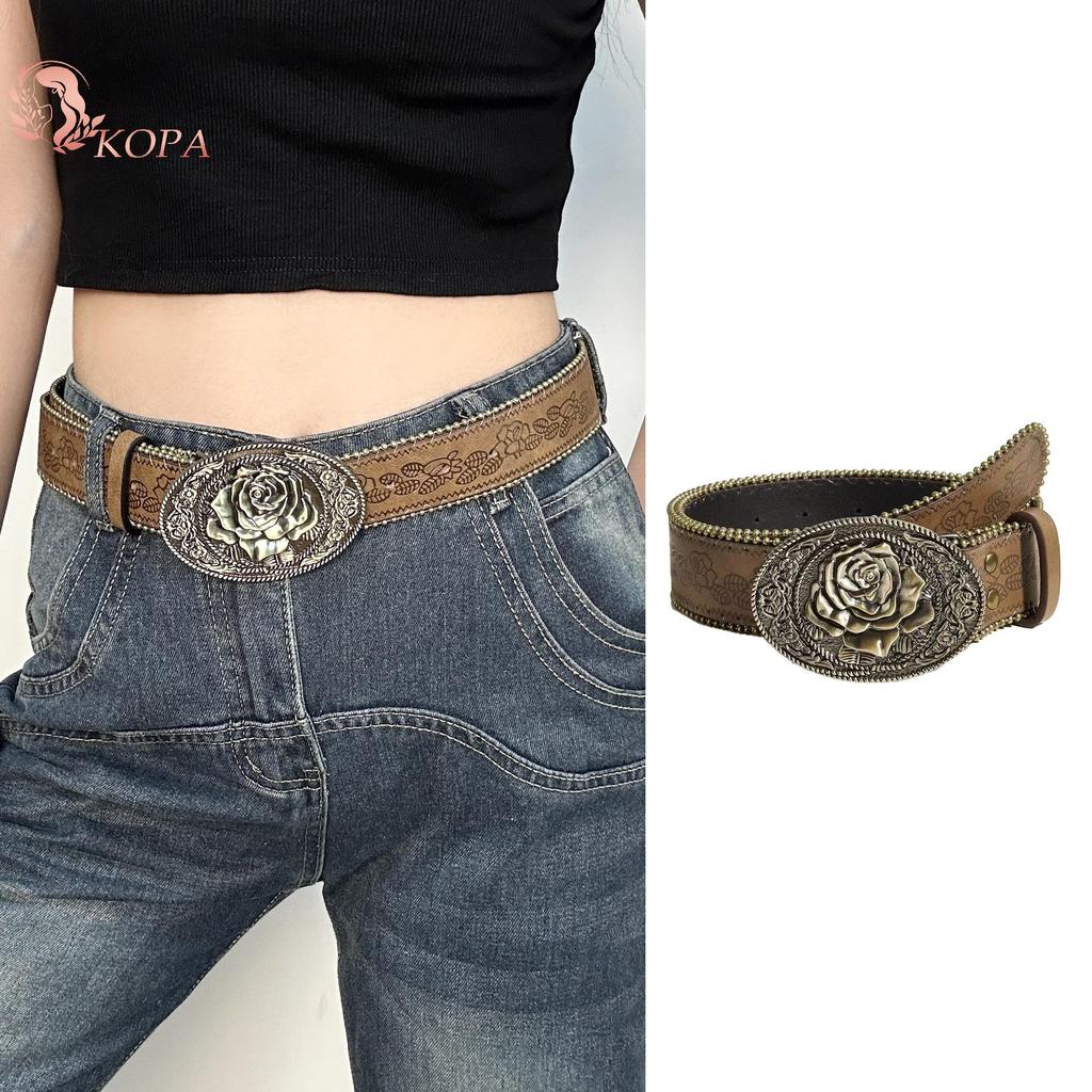 KOPA Thắt lưng rộng boho chất liệu da PU màu nâu vintage, phù hợp với quần jean và style phương tây