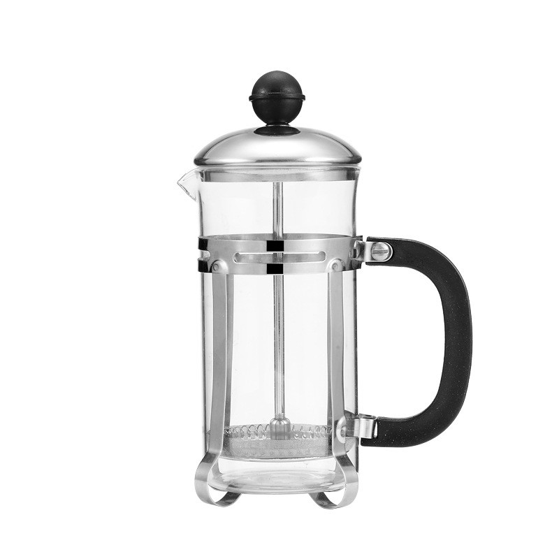 Hàng sẵn có Chịu nhiệt độ cao Nồi cà phê thủy tinh Borosilicate cao Máy pha trà Nồi ép kiểu Pháp Làm trà bằng thép không gỉ Máy tạo bọt sữa BOBJ