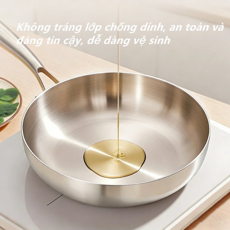 chảo rán thép không gỉ 316 chống dính chống bỏng đáy dày bền bỉ dễ vệ phù hợp bếp ga từ 28 30 cm