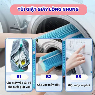 【COD】Phụ kiện túi giặt giày với khóa kéo chắc chắn, chất liệu nhung ấm áp kết hợp đệm lưới, bảo vệ form giày khi giặt má