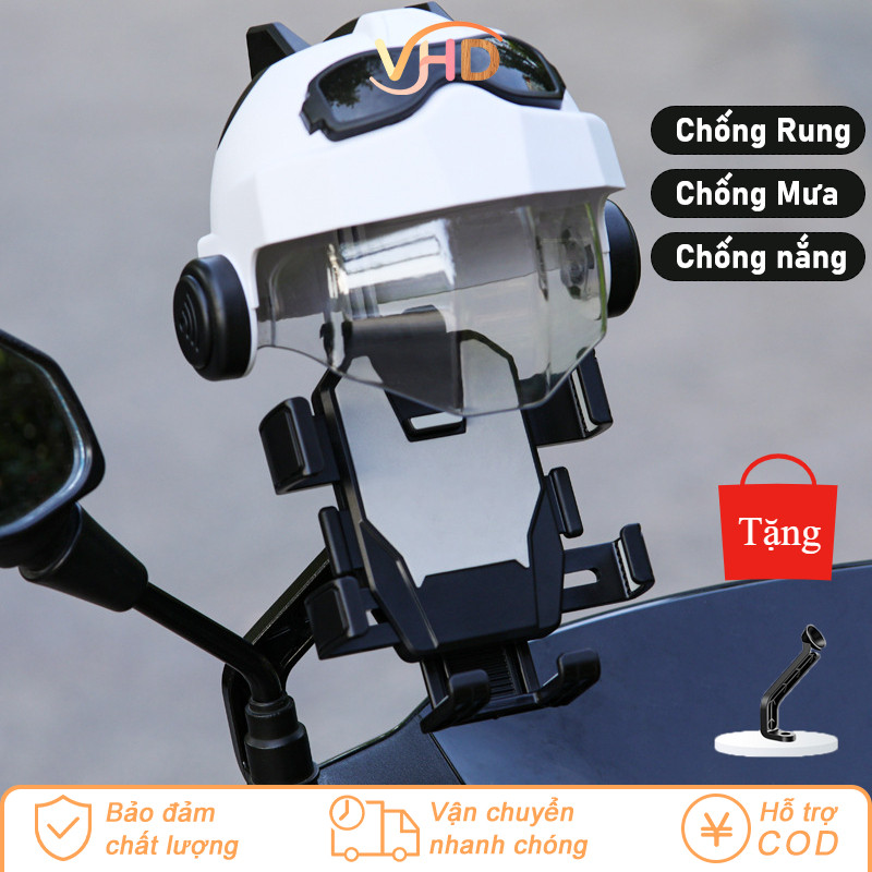 Giá Đỡ Điện Thoại Xe Máy/Xe Đạp - Chống Rung & Chống Mưa, Kiểu Dáng Kim Loại Thời Trang, Kèm Kẹp Xoay 360° & Nắp Bảo Vệ