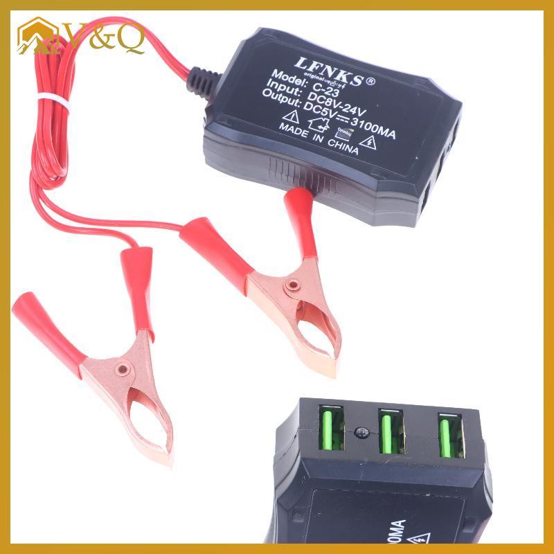 Littleloves1 1 Cái 12V 24V Đến 5V 3USB Cổng Nguồn Có Kẹp Pin Để Sạc Điện Thoại Di Động Khẩn Cấp Nguồn USB Hiệu Quả Cao VN