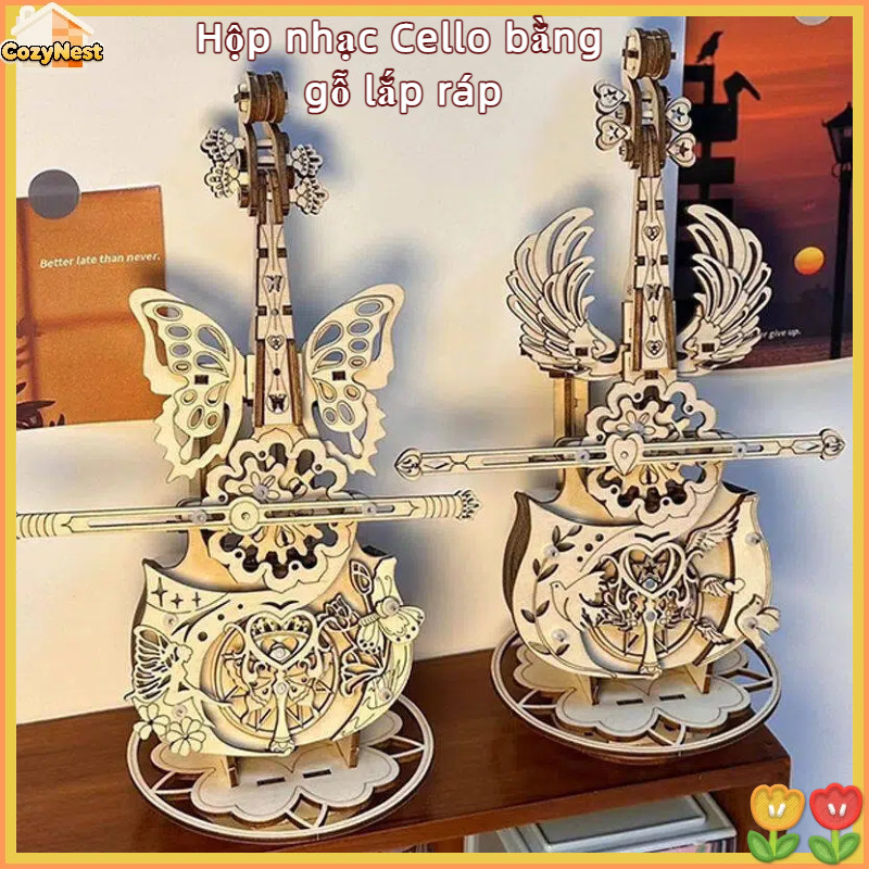 Hộp Nhạc Cello Gỗ Lắp Ráp 3D - Mô Hình Trang Trí Nhà Đẹp, Quà Tặng Sang Trọng & Độc Đáo