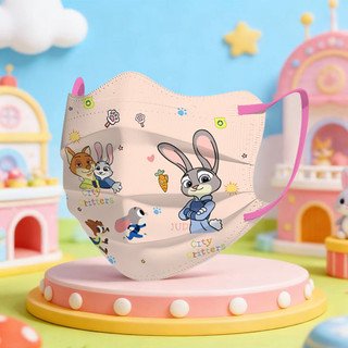 Khẩu trang hình chữ V dành cho trẻ em từ 3-12 tuổi, 50 chiếc với nhân vật Zootopia, dây tai co giãn thoáng khí
