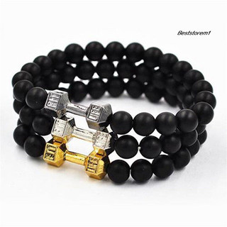 Cửa hàng tốt nhất| Unisex Thời Trang Đen Mờ Đá Quả Tạ Tập Gym Thể Hình Vòng Tay Punk Có Thể Điều Chỉnh
