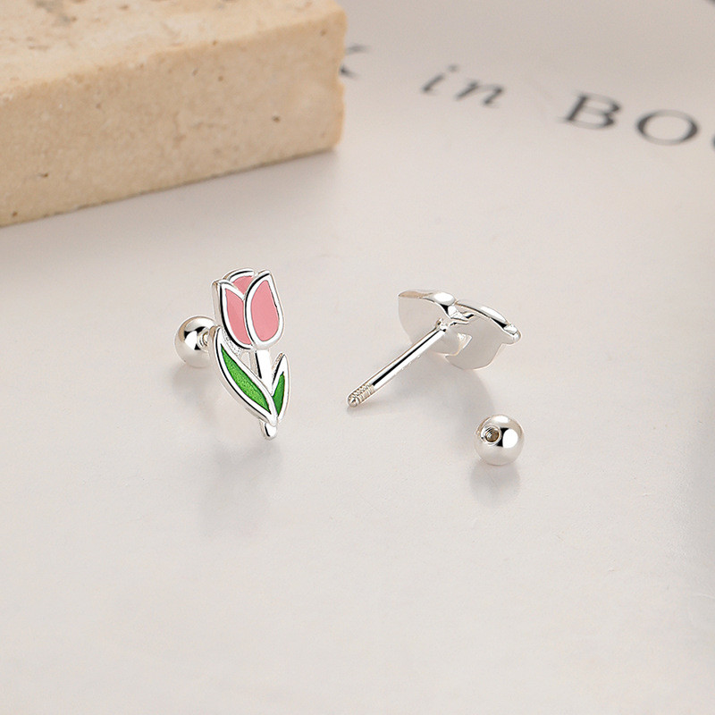 Bông tai ren hoa tulip bạc s925