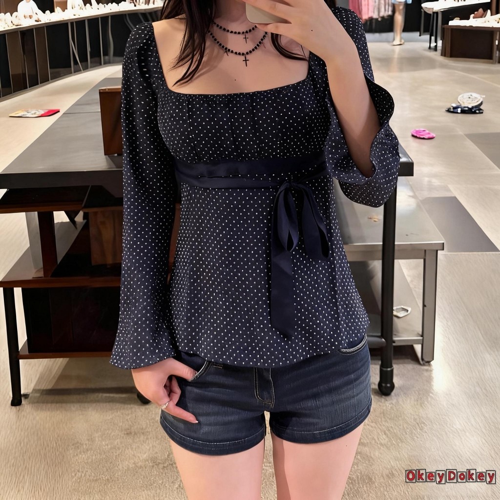 Áo buộc dây babydoll dài tay ODokey-Nữ