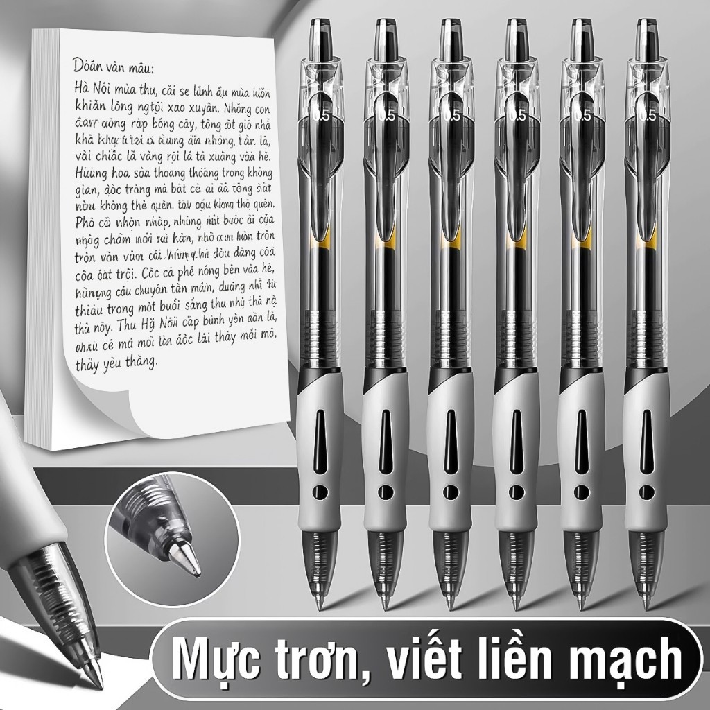 Bút bi bấm kiểu dáng thanh lịch, ngòi viết mượt kết hợp đệm tay cao su, mực nước chất lượng cao