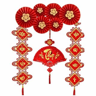 Bộ dây treo Tết 2026 quạt giấy đỏ chữ Phúc Lộc Thọ – Chúc Mừng Năm Mới nhiều mẫu ANGIHOME