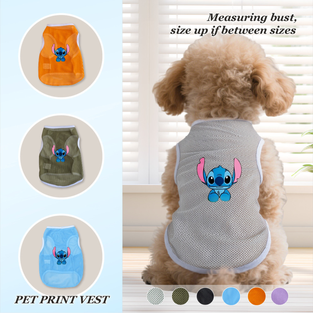 Size S-2XL: Phong cách chui đầu, in Lilo & Stitch, có nhiều màu sắc và thoáng khí cho mùa hè, thích hợp cho cả sử dụng trong nhà và ngoài trời, và phù hợp với tất cả chó mèo nhỏ.
