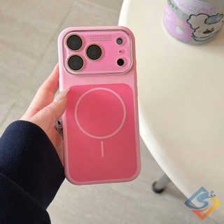 Ốp Điện Thoại Từ Silicon Lỏng Vuông Hoa Hồng Hồng Mới Cho IPhone 17 Pro Max 16 Pro Max 15ProMax Ống Kính Cửa Sổ Lớn Mặt Sau Cứng Vỏ Chống Sốc