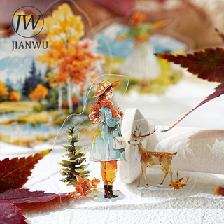 JIANWU Dòng Đồng Cỏ Vô Tận Thị Trấn Vintage Cây Núi Vật Liệu Phong Cảnh Cắt Dán PET Nhãn Dán Sáng Tạo Tạp Chí Văn Phòng Phẩm