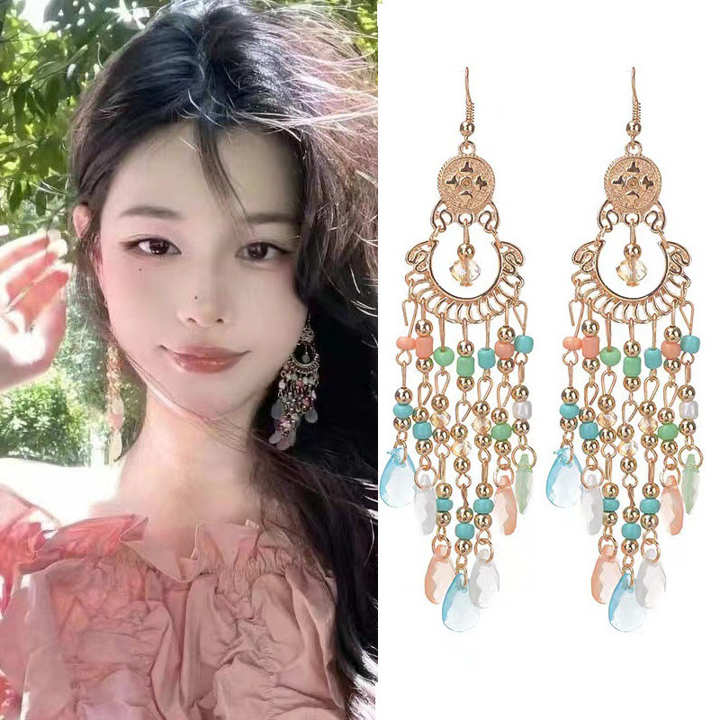 Bông tai khí chất nữ tua dài phong cách dân tộc Bohemian