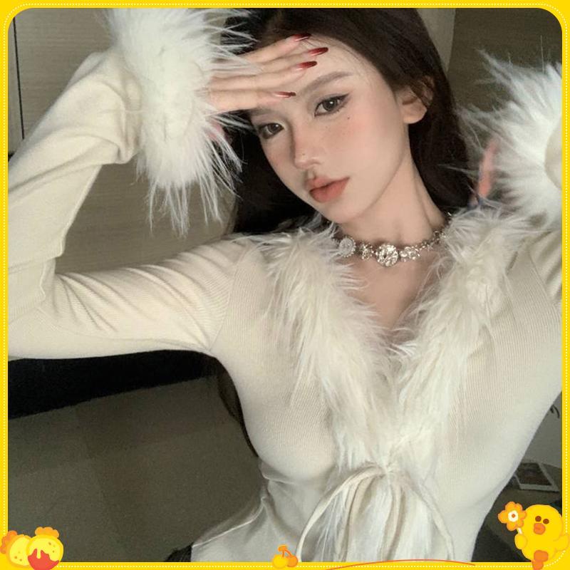 Áo Len Cardigan Mỏng Cổ V, Chất Liệu Furry Thời Trang