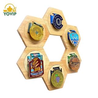 YOVIP Huy Chương Bằng Gỗ Đế Trưng Bày Lục Giác Thiết Kế Di Động Thể Thao Giải Thưởng Hộp Bảo Quản Sáng Tạo Trang Trí Tường Trang Trí Nhà Cửa VN