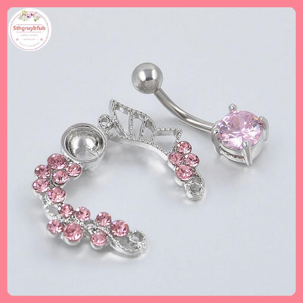 STHB Vòng bụng bướm hồng trên xuống rốn xỏ ngược 14G hoa VN