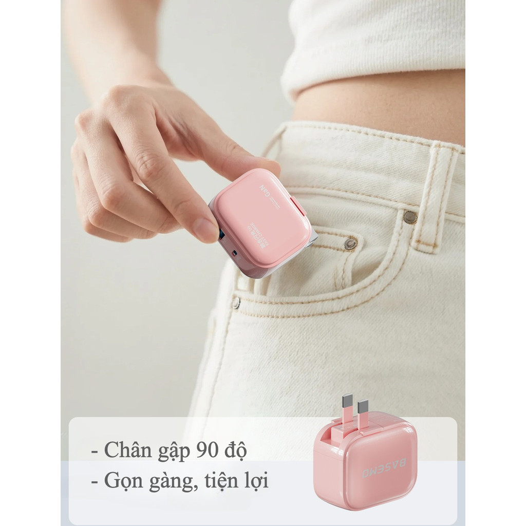 Bộ sạc nhanh GaN 30W Basemo, sạc nhanh 2 in 1, tương thích với nhiều dòng điện thoại, bảo hành 6 tháng
