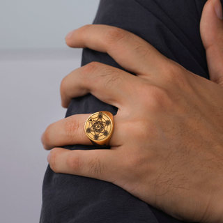 Skyrim Metatron Cube Ring thép không gỉ - Bùa hộ mệnh thiêng liêng với hình dạng hình học của archangel