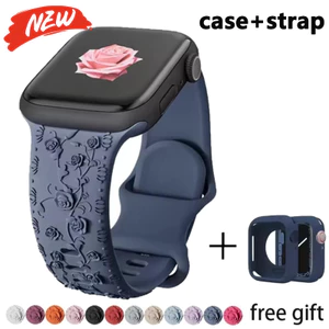 Dây đeo silicon khắc hoa + Vỏ cho Apple Watch Series11 / 10 46mm 42mm Ultra3 / 2 / 1 49mm 9 8 7 6 5 4 3 SE 45mm 44mm 41mm 40mm 38mm
