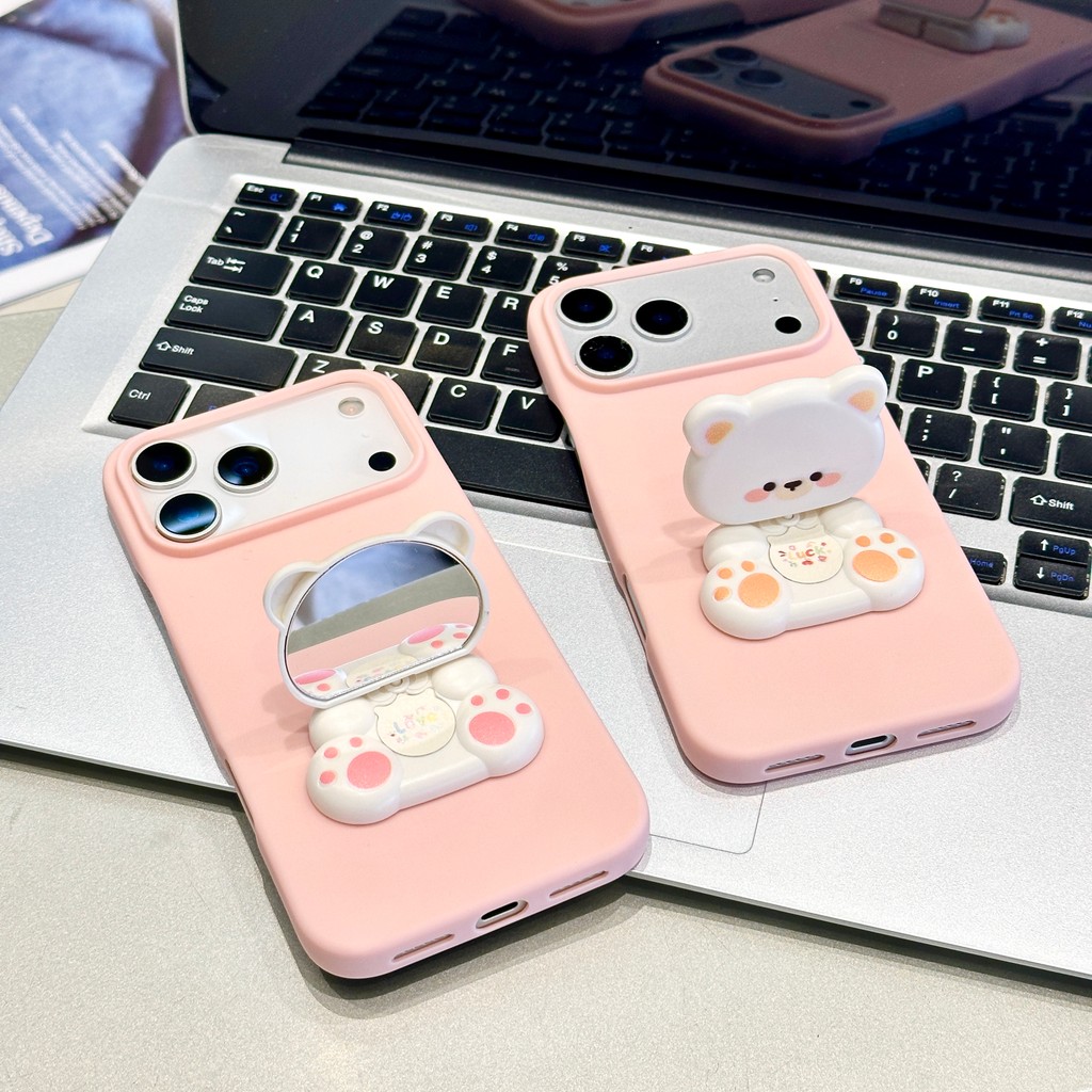 Vỏ điện thoại hình gấu bông hồng 3D phù hợp cho iPhone 17 Pro Max  iPhone 17 16 15 14 13 12 11