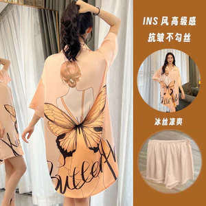 Áo Sơ Mi Váy Ngủ Gợi Cảm Băng Lụa Ngắn Tay Bộ Đồ Ngủ Nữ In Hình Ngọt Ngào Hoạt Hình Rời Mỏng Phong Cách Homewear Phù Hợp Với