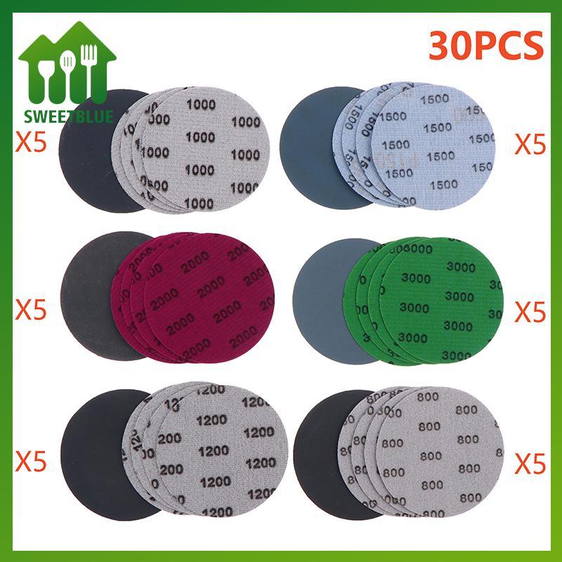 SWEET 30 Cái 3 Inch 75MM Bộ Giấy Chà Nhám 800-3000 Grit Đĩa Chà Nhám Khô Ướt Móc Vòng Giấy Nhám Dụng Cụ Mài Mòn Phù Hợp Với Kim Loại Gỗ n