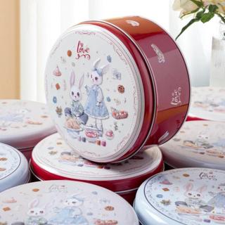 MEGOCE Hộp sô cô la kẹo thiếc, Hộp thiếc bánh quy tròn rỗng, Kim loại dễ thương Hoạt hình đa chức năng Thỏ in hình đám cưới Kẹo Jar Sugar Đóng gói