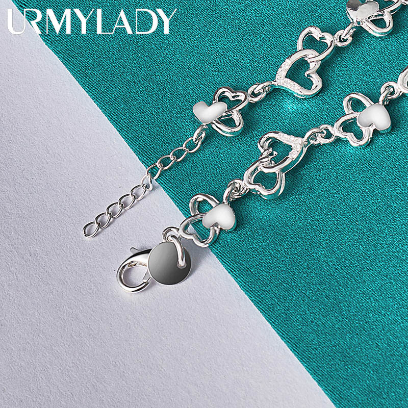 URMYLADY Dây chuyền và vòng tay bạc 925 hình trái tim - Phù hợp cưới hỏi và thời trang