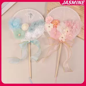 JASMINE Trung Quốc Tay Cầm Dài Tròn Quạt Vải Hoa Bướm Cô Dâu Đồ Cưới Đạo Cụ Chụp Ảnh Trang Trí Nhà Cửa Ornamen JASMINE