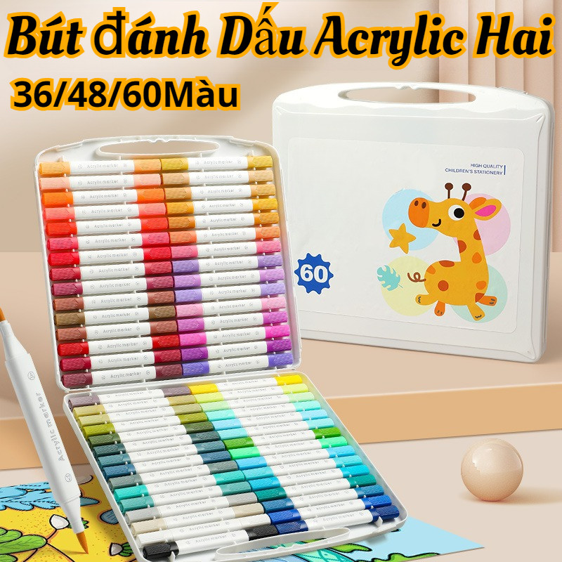 Bút đánh Dấu Acrylic Hai đầu,Mực Xả đều Và Mịn,không Bị Chảy Máu,36/48/60Màu,Sản Phẩm Dành Cho Trẻ Em