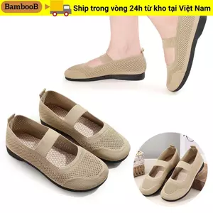 Giày lười nữ mũi vuông BAMBOOB, đế bệt, lưới thoáng khí, gập gọn, đế mềm, phong cách thời trang cho mẹ