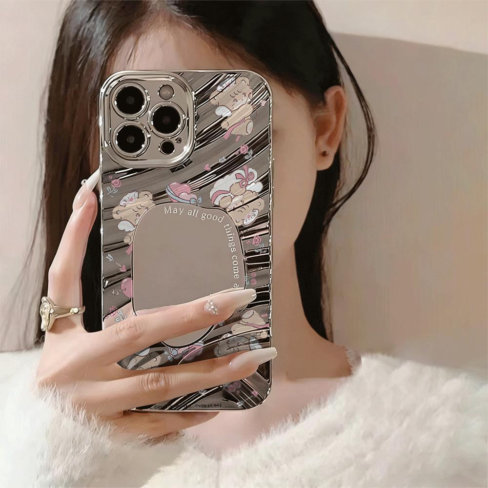 Màu hồng Pig tình yêu Full In cho 16 trường hợp iPhone 17Air mạ gương bạc 14 13 11Pro