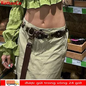Thắt lưng nữ thời trang Y2K với thiết kế gothic steampunk, chất liệu da PU và chi tiết grommet cổ điển
