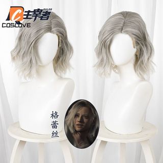 Tóc giả cosplay màu trắng xoăn dành cho nhân vật Grace trong trò chơi Resident Evil Requiem
