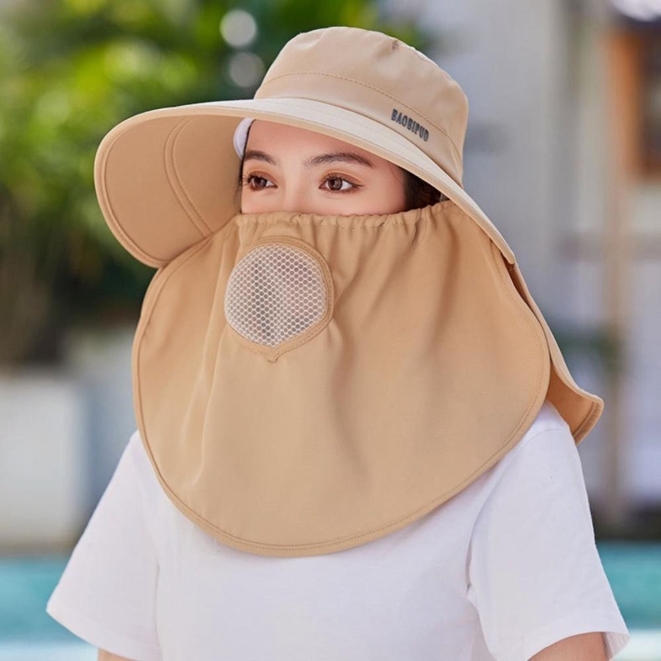 Mũ Chống Nắng 99% Tia UV - Mũ Kèm Khẩu Trang Che Cổ Có Thể Tháo Rời Thoáng Khí tiện dụng