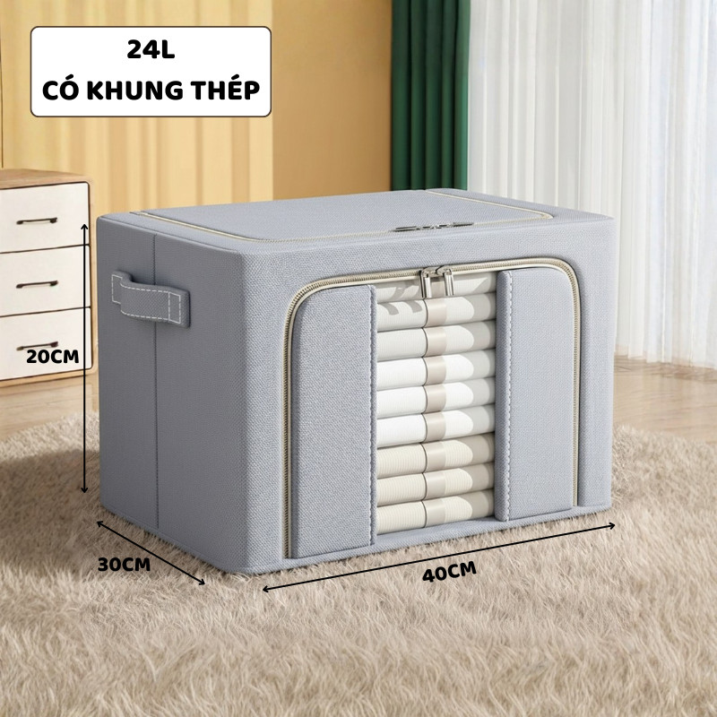 Hộp Vải Size Lớn Đựng Quần Áo ENODA HOME Có Khung Thép, Hộp Vải Bảo Quản Chăn Gối Có Khóa Kéo Kín Bụi HV145