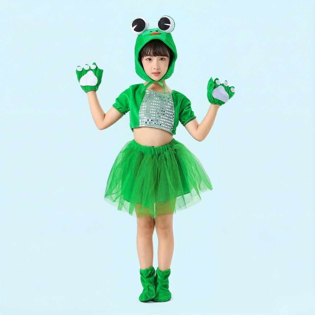 💕Chỗ💕 Trẻ Em Ếch Động Vật 3-12 Tuổi Trang Phục Quần Áo Cho Bé Gái Trới Lạ Halloween Giáng Sinh