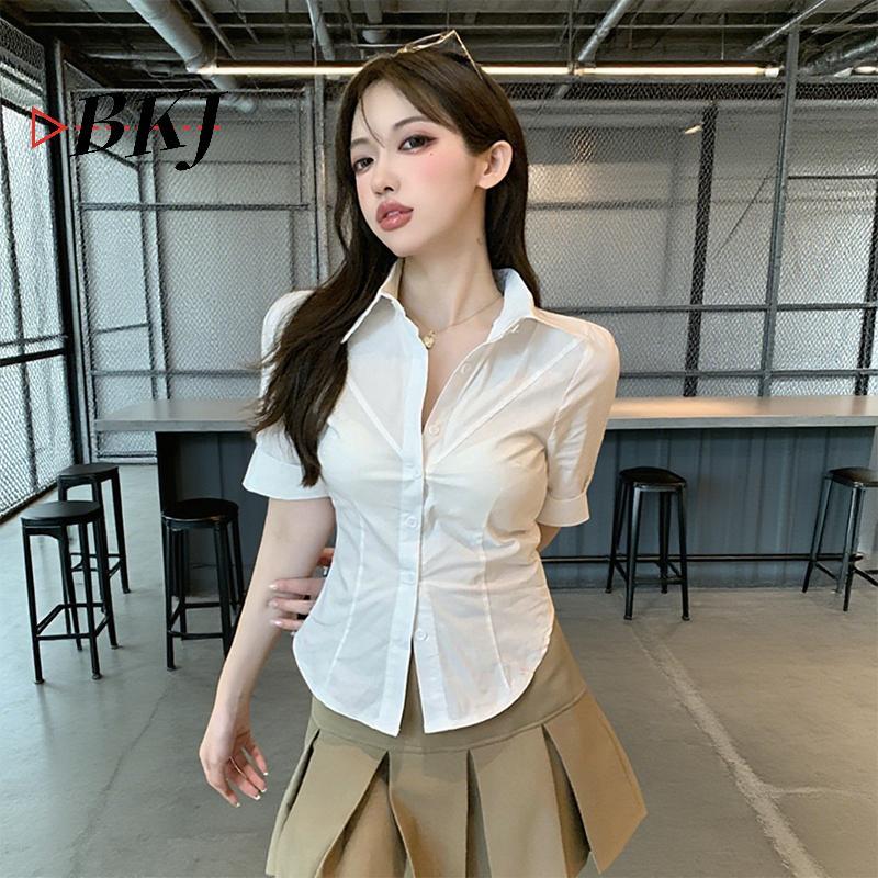 Áo sơ mi đồng phục preppy màu trắng, ngắn tay dành cho học sinh nữ mới mùa hè
