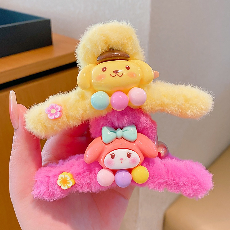 Kẹp Tóc Càng Cua Kuromi Phủ Lông Cá Mập Kẹp Trẻ Em Thu Đông Sanrio Hoạt Hình Dễ Thương Sang Trọng Kẹp