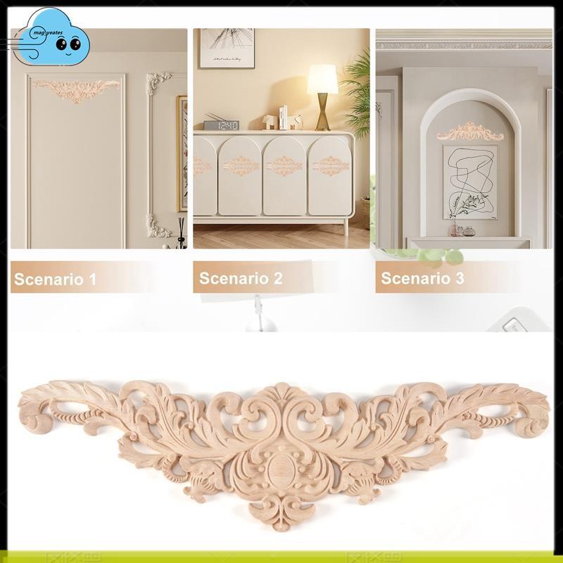 40x12cm Gỗ Cao Su Cổ Điển Tinh Tế Khắc Đính Nội Thất Decal Tự Nhiên Màu Gỗ