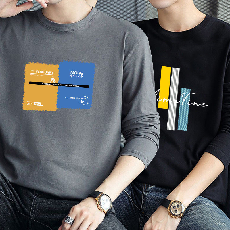 Áo thun nam dài tay cổ tròn in hình Slim Fit lụa sữa thông thường