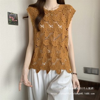 Áo vest nữ không tay ren thêu cánh hoa, phong cách mới mẻ cho xuân