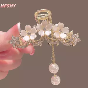 Kẹp Tóc Ngọc Trai Viền Kim Cương Thanh Lịch Hoa Nhài Cho Nữ
