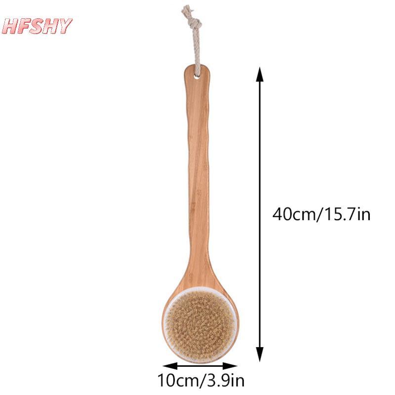 HFSHY Bamboo Ba Scrubber Tay cầm dài Máy chà sàn cơ thể Ánh sáng Bàn chải tắm dễ cầm để làm sạch da Tẩy tế bào chết VN