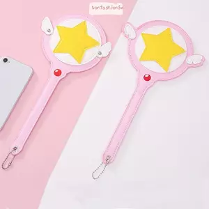 Túi đựng thẻ cây đũa phép hình ngôi sao ITRUMPET, Vỏ thẻ Anime dễ thương, Chất lượng cao có cánh bằng da PU Bảo vệ xe buýt Thẻ tàu điện ngầm